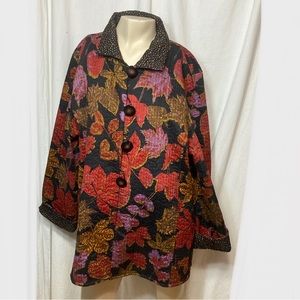 SOLD Reversible quilted artisan jacket fall orange black polka dots extra large